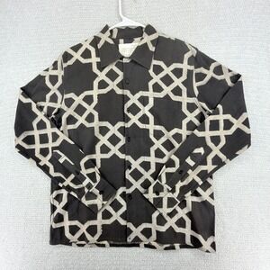 Kardo Shirt Mens Small Brown Geometric Long Sleeve Button Up Handmade India